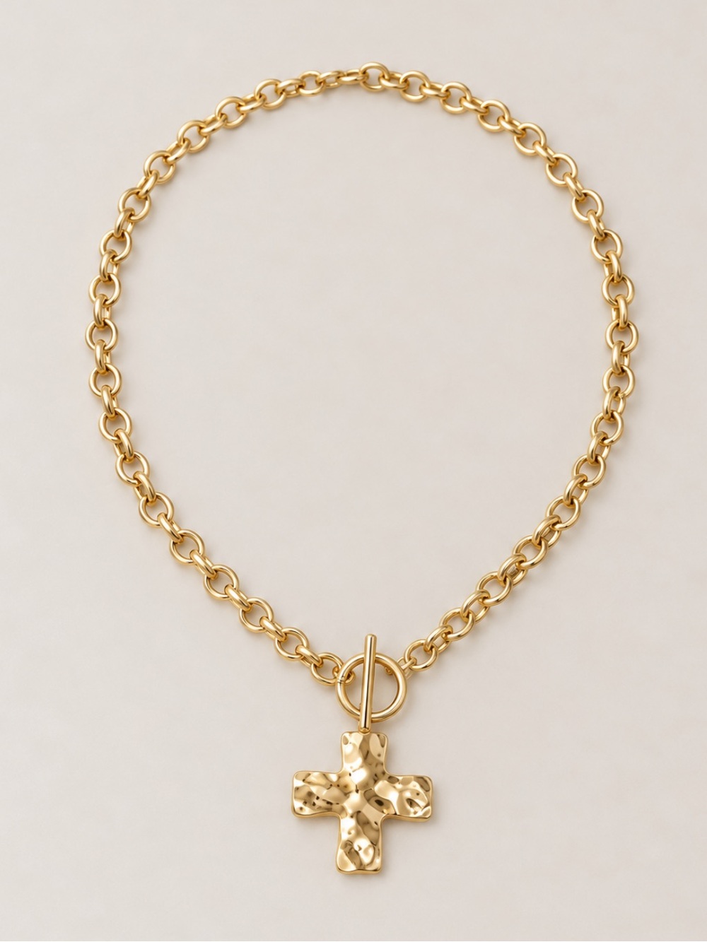 New! Gold Hammered Cross Pendant Chain Necklace - Women Jewelry